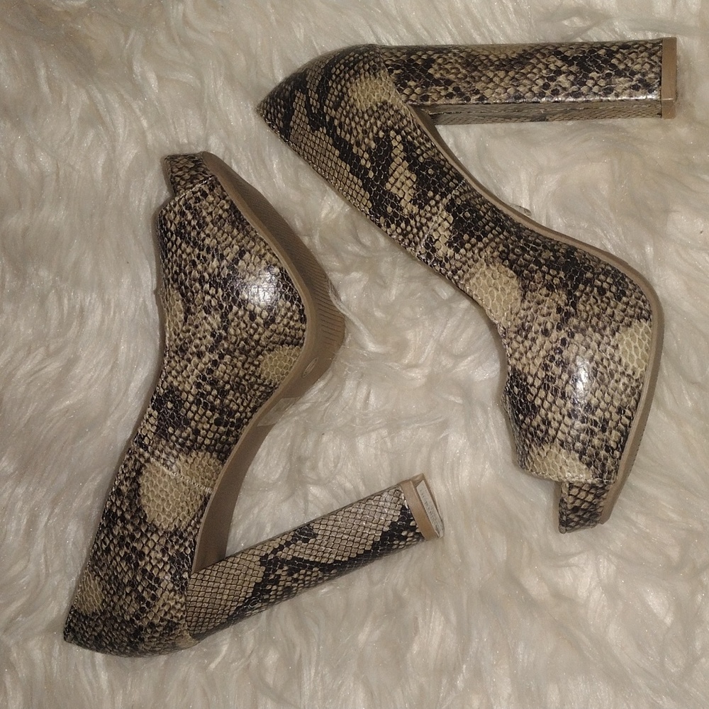 Snake Skin high heeled peep toe shoes